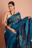 Blue Kantha Work Semi Tussar Saree