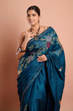 Blue Kantha Work Semi Tussar Saree