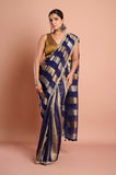Blue Organza Stripes Saree