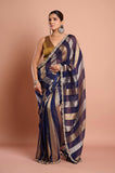 Blue Organza Stripes Saree