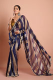 Blue Organza Stripes Saree