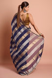 Blue Organza Stripes Saree