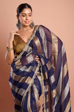 Blue Organza Stripes Saree