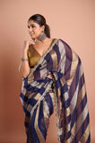 Blue Organza Stripes Saree