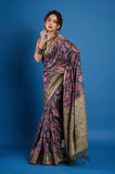 Blue Pure Chanderi Digital Print Saree