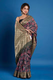 Blue Pure Chanderi Digital Print Saree