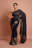 Blue Sequins Georgette Designer Saree