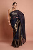 Blue Sequins Georgette Designer Saree