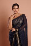 Blue Sequins Georgette Designer Saree