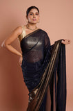 Blue Sequins Georgette Designer Saree