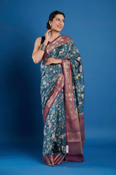 Bottle Green Pure Chanderi Digital Print Saree
