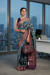 Bottle Green Pure Chanderi Digital Print Saree