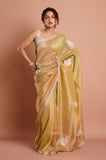 Brown 4D Crush Tissue Handwork Designer Saree