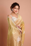 Brown 4D Crush Tissue Handwork Designer Saree
