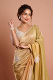 Brown 4D Crush Tissue Handwork Designer Saree