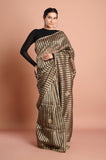 Brown Organza Tissue Stripes Handwork Designer Saree
