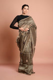 Brown Organza Tissue Stripes Handwork Designer Saree