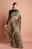 Brown Organza Tissue Stripes Handwork Designer Saree