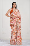 Brown Printed Crepe Handwork Saree