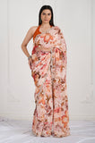 Brown Printed Crepe Handwork Saree