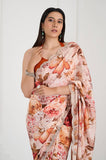 Brown Printed Crepe Handwork Saree