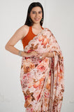 Brown Printed Crepe Handwork Saree
