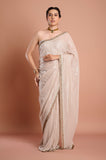 Cream Sequins Georgette Designer Saree