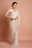 Cream Sequins Georgette Designer Saree
