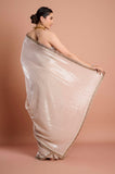 Cream Sequins Georgette Designer Saree