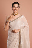 Cream Sequins Georgette Designer Saree