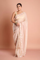 Cream Onex Tissue Hand Work Designer Saree