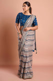 Dark Blue Printed Georgette Stripe Saree