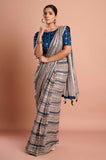 Dark Blue Printed Georgette Stripe Saree