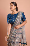 Dark Blue Printed Georgette Stripe Saree