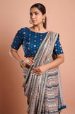 Dark Blue Printed Georgette Stripe Saree