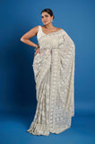 Gray Chikankari Georgette Handwork Designer Saree