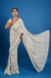 Gray Chikankari Georgette Handwork Designer Saree