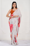 Gray Floral Printed Crepe Handwork Designer Saree