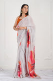 Gray Floral Printed Crepe Handwork Designer Saree