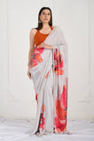 Gray Floral Printed Crepe Handwork Designer Saree