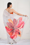 Gray Floral Printed Crepe Handwork Designer Saree