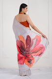 Gray Floral Printed Satin Crepe Handwork Designer Saree