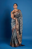 Gray Pure Chanderi Digital Print Saree