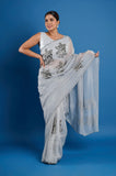 Gray Tissue Handwork Designer Saree