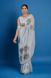 Gray Tissue Handwork Designer Saree