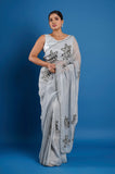 Gray Tissue Handwork Designer Saree