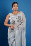 Gray Tissue Handwork Designer Saree