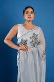 Gray Tissue Handwork Designer Saree