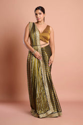 Green Black Stripes Tissue Saree