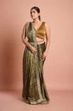 Green Black Stripes Tissue Saree